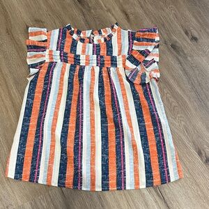 Striped Multicolor Ruffle Sleeve Top